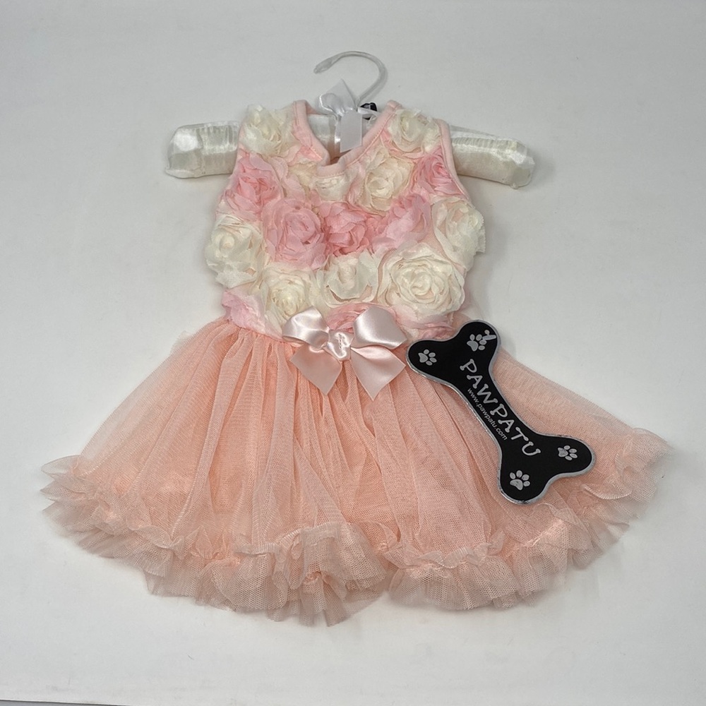 Pawpatu Dog Cat Pink Bow Flowers TUTU  Ruffled Ballerina Birthday Dress Medium